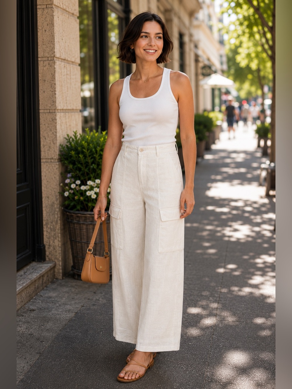 Hunter & Brown like new Cream Elastic-Waist Linen Blend Pants L